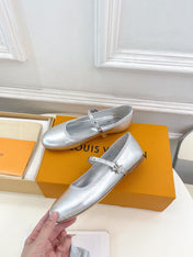 LV WOMEN ROMY FLAT BALLERINA IN SILVER METALLIC LAMBSKIN