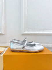 LV WOMEN ROMY FLAT BALLERINA IN SILVER METALLIC LAMBSKIN