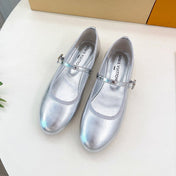 LV WOMEN ROMY FLAT BALLERINA IN SILVER METALLIC LAMBSKIN