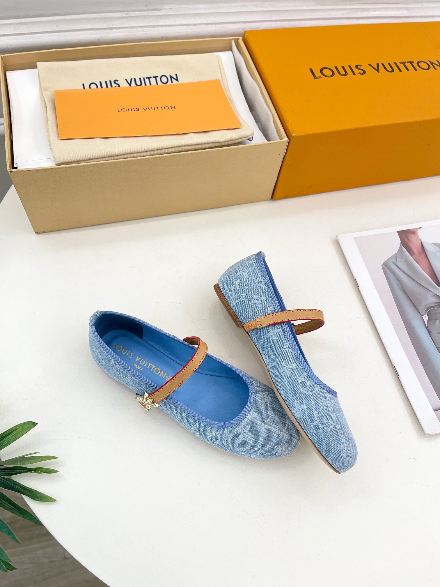 LV WOMEN ROMY FLAT BALLERINA IN LIGHT BLUE MONOGRAM DENIM