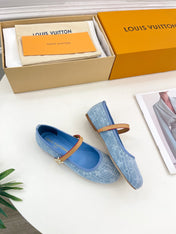 LV WOMEN ROMY FLAT BALLERINA IN LIGHT BLUE MONOGRAM DENIM