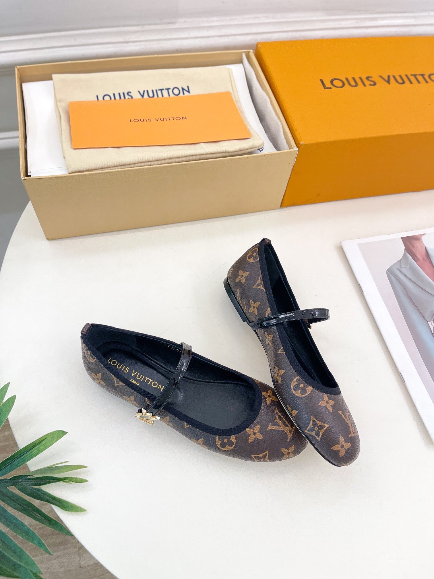 LV WOMEN ROMY FLAT BALLERINA IN CHOCOLATE BROWN MONOGRAM CALFSKIN