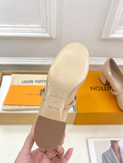 LV WOMEN ROMY HIGH BALLERINA IN GLOSSY BEIGE LAMBSKIN