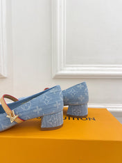 LV WOMEN ROMY HIGH BALLERINA IN LIGHT BLUE MONOGRAM DENIM