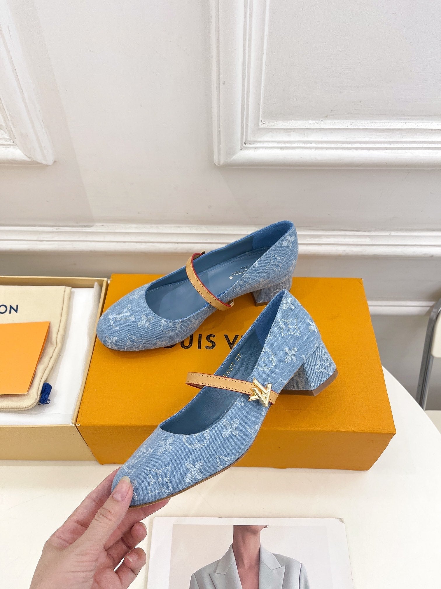 LV WOMEN ROMY HIGH BALLERINA IN LIGHT BLUE MONOGRAM DENIM