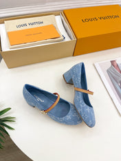 LV WOMEN ROMY HIGH BALLERINA IN LIGHT BLUE MONOGRAM DENIM