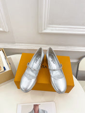 LV WOMEN ROMY HIGH BALLERINA IN SILVER METALLIC LAMBSKIN