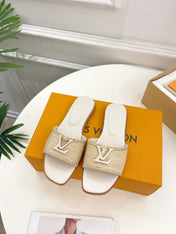LV WOMEN CAPRI FLAT MULES IN BEIGE LEATHER AND RAFFIA