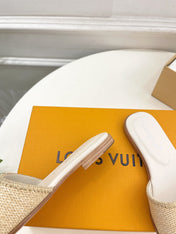 LV WOMEN CAPRI FLAT MULES IN BEIGE LEATHER AND RAFFIA