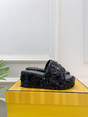 FENDI THICK SOLE 6 CM SEQUIN SLIPPER BLACK