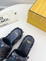 FENDI THICK SOLE 6 CM SEQUIN SLIPPER BLACK