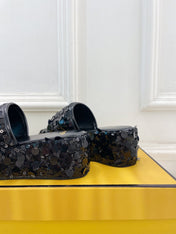 FENDI THICK SOLE 6 CM SEQUIN SLIPPER BLACK