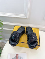 FENDI THICK SOLE 6 CM SEQUIN SLIPPER BLACK