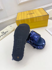 FENDI THICK SOLE 6 CM SEQUIN SLIPPER NAVY BLUE