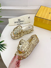 FENDI THICK SOLE 6 CM SEQUIN SLIPPER GOLD