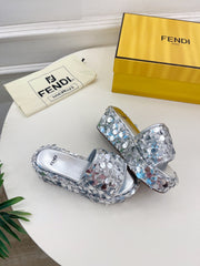 FENDI THICK SOLE 6 CM SEQUIN SLIPPER SILVER