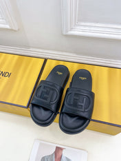 FENDI LOGO SLIDES IN BLACK CALFSKIN