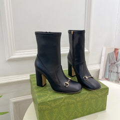 HORSEBIT ANKLE BOOTS 9.5CM IN BLACK SHEEPSKIN