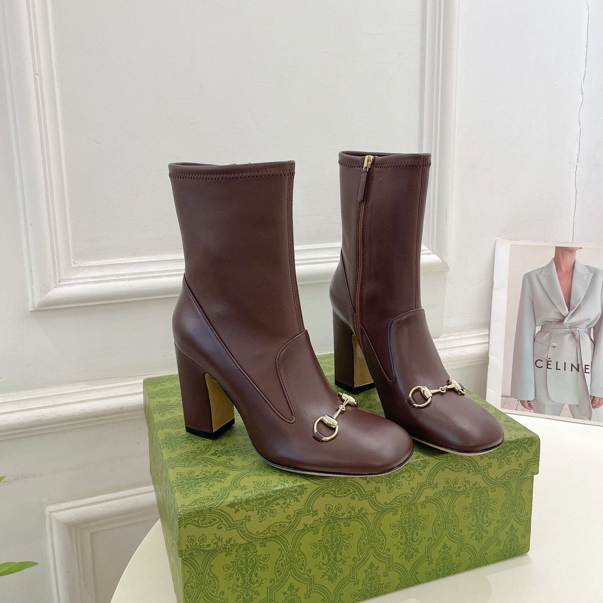 HORSEBIT ANKLE BOOTS 9.5CM IN WALNUT BROWN SHEEPSKIN