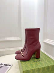 HORSEBIT ANKLE BOOTS 9.5CM IN BURGUNDY RED SHEEPSKIN