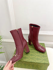 HORSEBIT ANKLE BOOTS 9.5CM IN BURGUNDY RED SHEEPSKIN