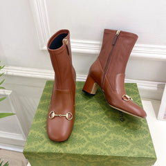 HORSEBIT ANKLE BOOTS 6.5CM IN CINNAMON BROWN SHEEPSKIN