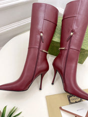 SIGNORIA KNEE BOOTS 10.5CM IN BURGUNDY RED CALFSKIN