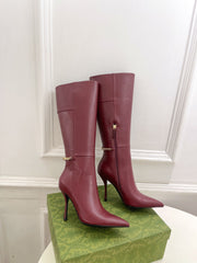 SIGNORIA KNEE BOOTS 10.5CM IN BURGUNDY RED CALFSKIN