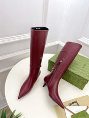 SIGNORIA KNEE BOOTS 4.5CM IN BURGUNDY RED CALFSKIN