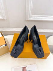 SHAKE PUMP BLOCK HEEL 9 CM SANDALS IN BLACK PEPPLE CALFSKIN