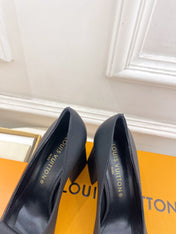 SHAKE PUMP BLOCK HEEL 9 CM SANDALS IN BLACK PEPPLE CALFSKIN