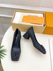 SHAKE PUMP BLOCK HEEL 5.5 CM SANDALS IN BLACK PEPPLE CALFSKIN