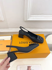 SHAKE SQUARE-TOE BLOCK HEEL 5.5 CM SANDALS IN BLACK PEPPLE CALFSKIN