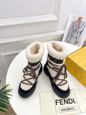 FENDI BOOTS 50MM IN BLACK AND BEIGE SHEARLING AND SUEDE