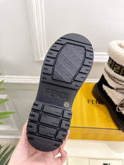 FENDI BOOTS 50MM IN BLACK AND BEIGE SHEARLING AND SUEDE