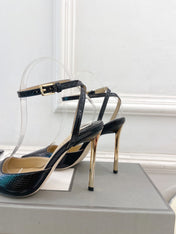 HIGH SLINGBACKS 10 CM IN BLACK SNAKE-PATTERN CALFSKIN