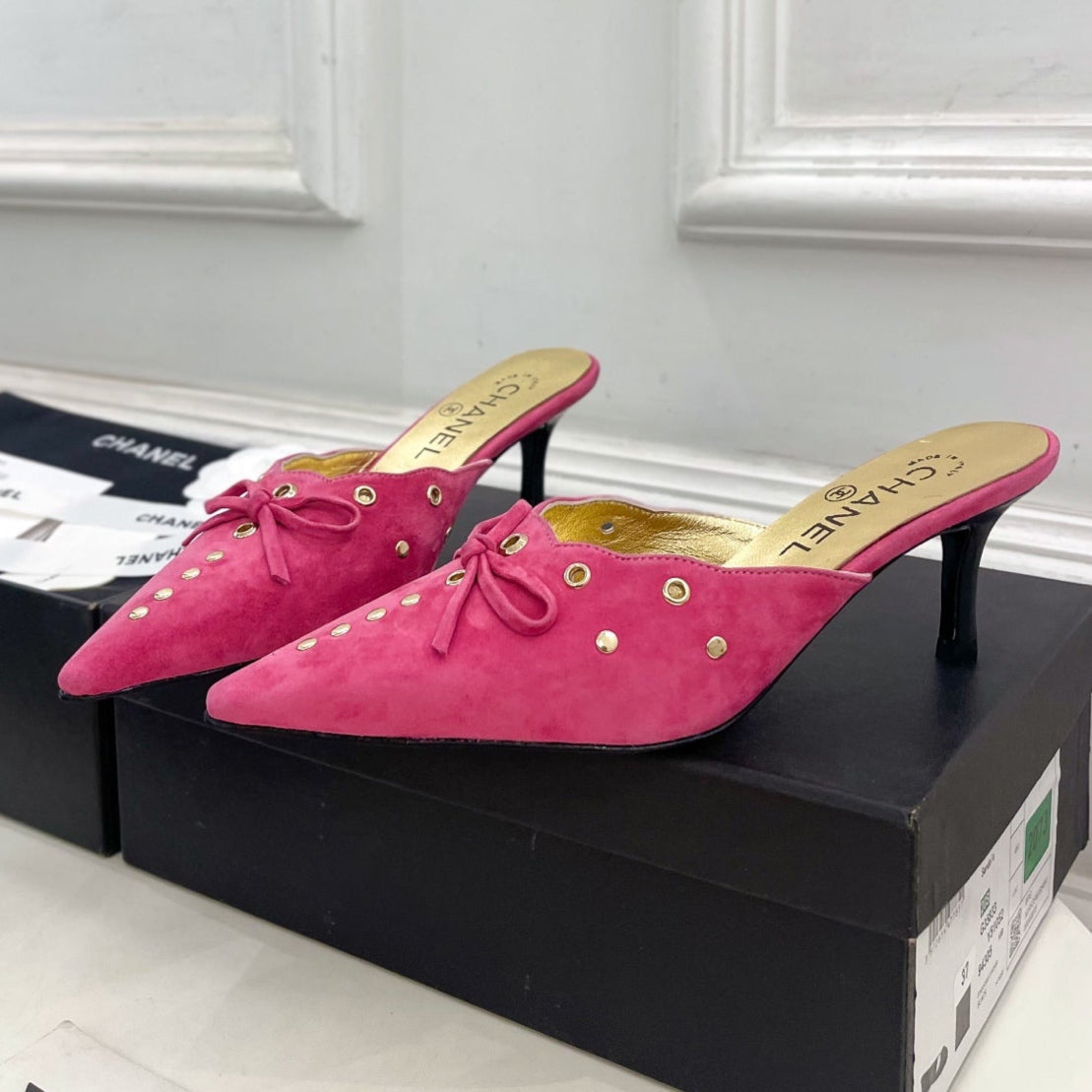 HIGH 65 MM MULE IN DEEP PINK SUEDE