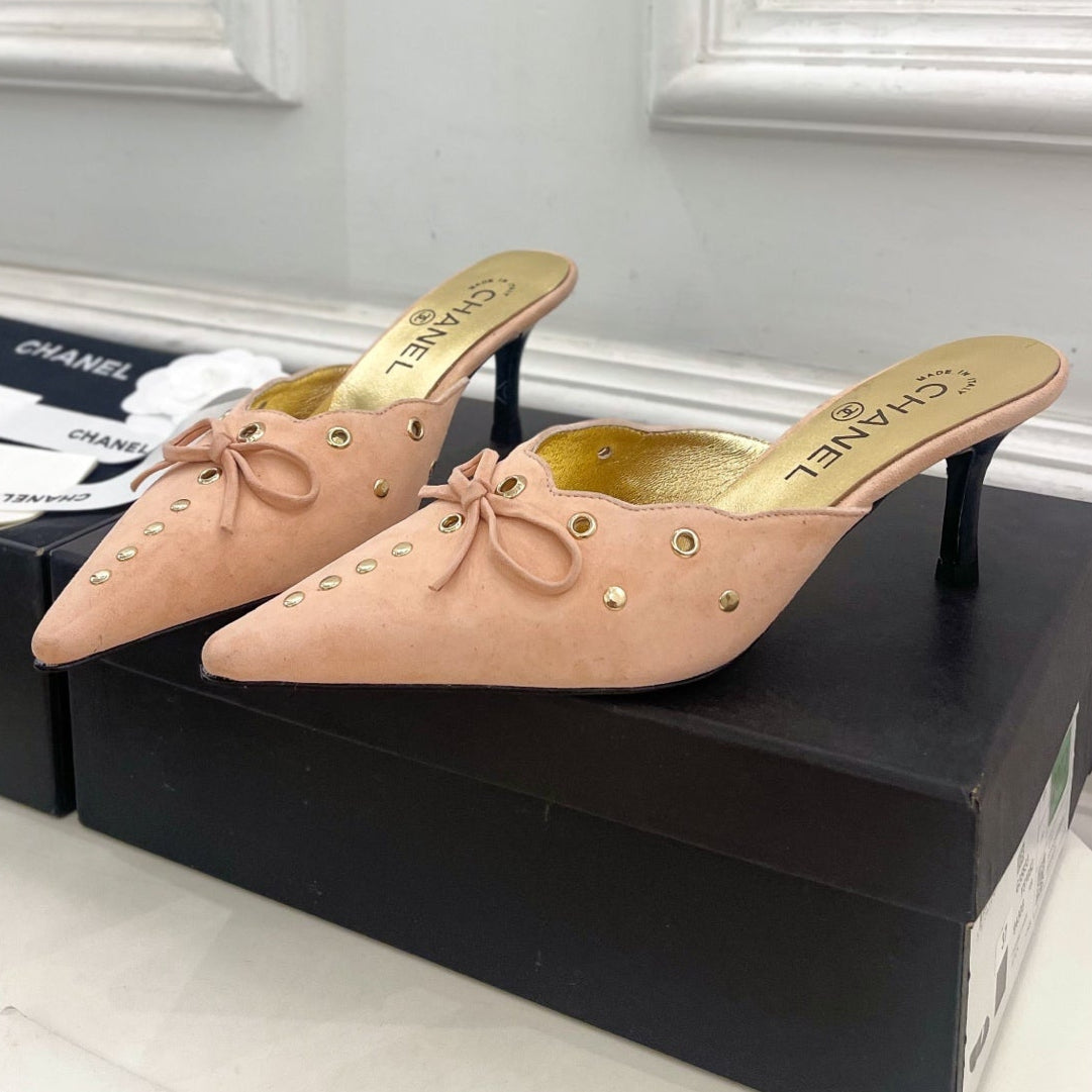 HIGH 65 MM MULE IN PEACH PINK SUEDE