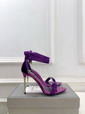 TOM FORD 26S HIGH-HEELED SANDALS 105 MM IN PURPLE FABRIC AND CALFSKIN