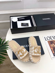CHANEL 26S SANDALS 35 MM IN BEIGE TWEED