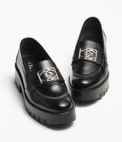 MOCCASINS BLACK CALFSKIN METAL