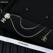 PENDANT NECKLACE IN GOLD TWISTED RIBBED DOUBLE C