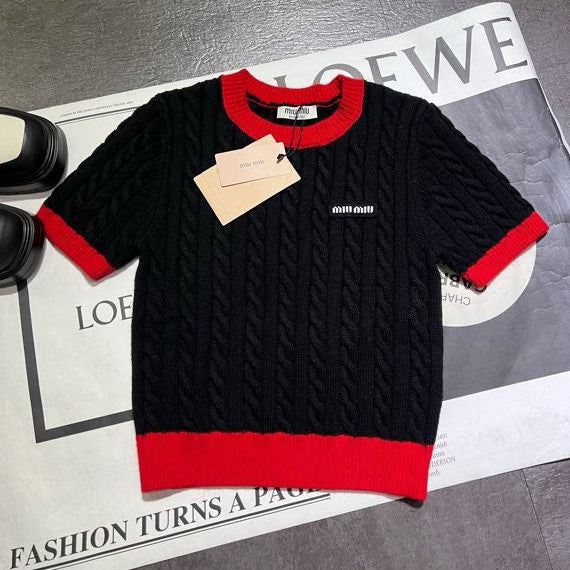 MIUMIU SHORT-SLEEVE KNIT SWEATER 530
