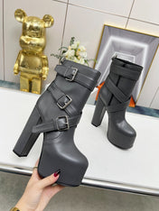 SL ANKLE BUCKLE BOOT PLATFORM BLACK CALFSKIN