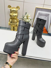 SL ANKLE BUCKLE BOOT PLATFORM BLACK CALFSKIN