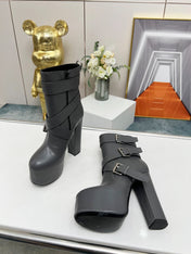 SL ANKLE BUCKLE BOOT PLATFORM BLACK CALFSKIN