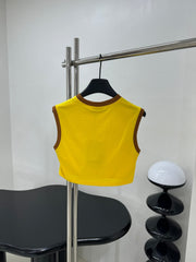 Miu Yellow Brown Cropped Tank Top