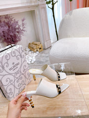 ROCKSTUD TOWER-HEEL MULES IN WHITE CALFSKIN 7 CM