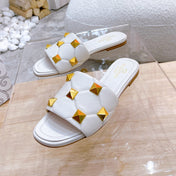 STUD FLAT SLIDE IN WHITE LAMBSKIN