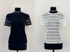 CC See-through Striped Short Sleeves T- shirt Cotton